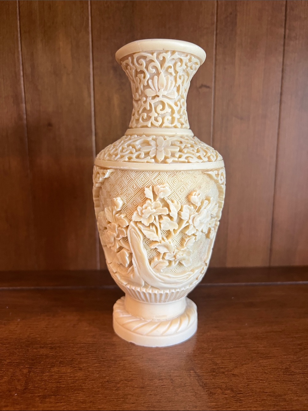 Norleans molded celluloid faux-ivory decorative vase
